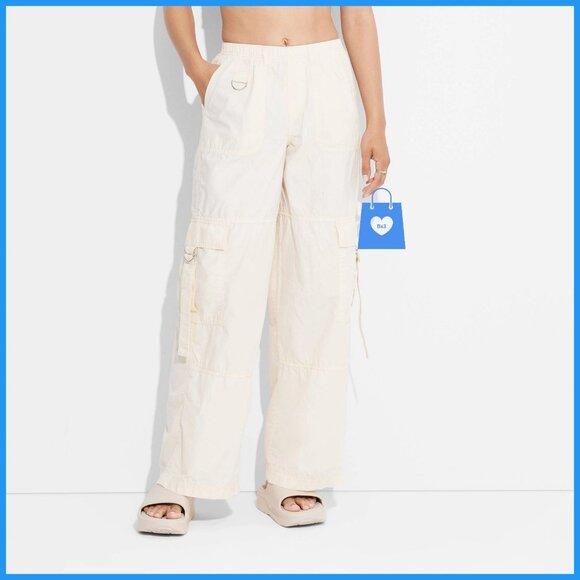 Medium - Womens Mid-Rise Wide Leg Cargo Pants - Wild Fable - Off-White - Picture 5 of 6